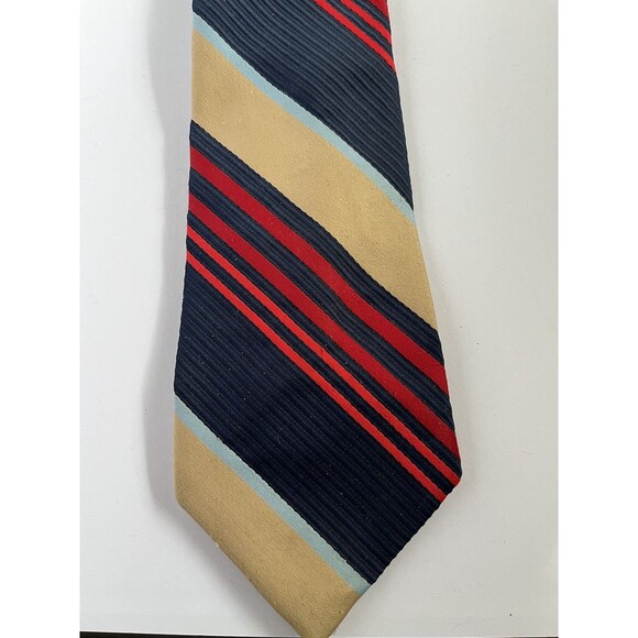 Vintage Sears Men's Store Arc de Triomphe Necktie Striped Blue/Tan/Red  54" x4" - Picture 2 of 5